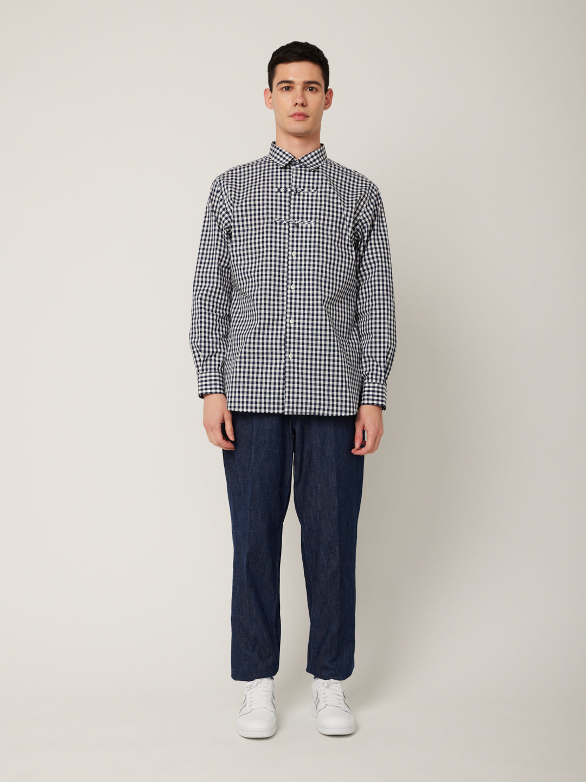 衿付きチャイナボタンシャツ(ギンガム) | Jipijapa